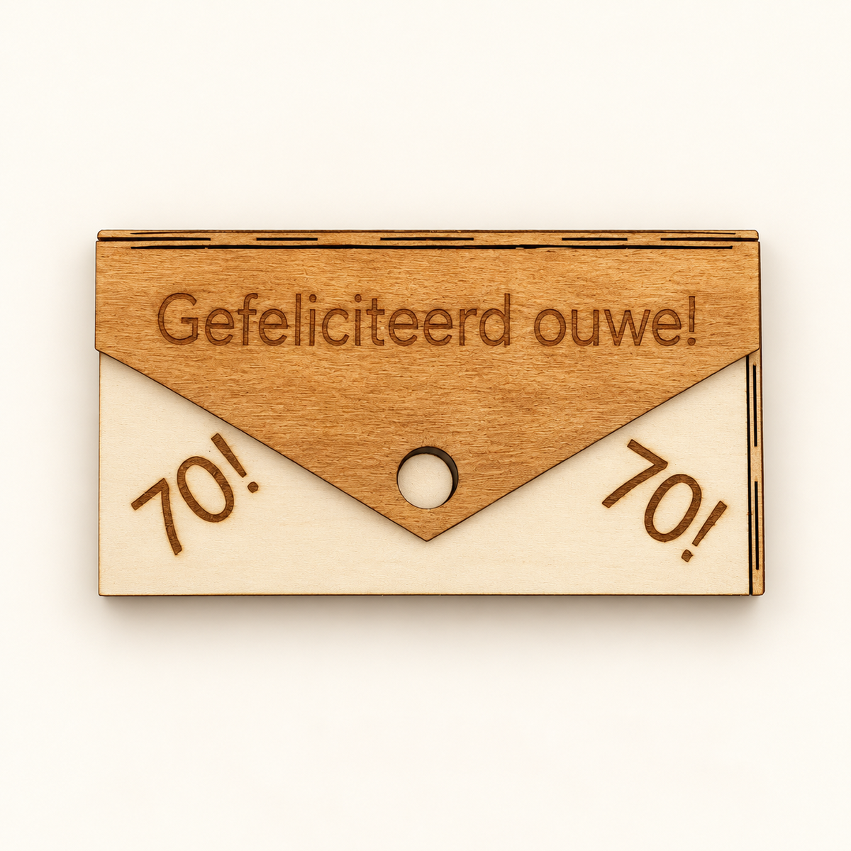 Houten geldcadeau envelop met persoonlijke gravure